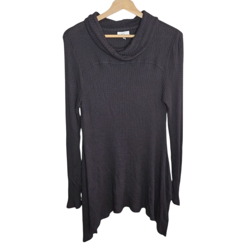 Cupio | Gray Waffle Texture Cowl Neck Sharkbite Hem Tunic Top Size Large